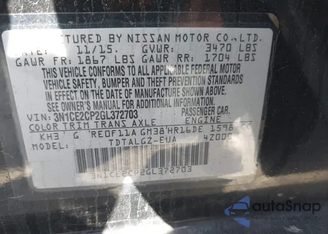 2016 Nissan Versa Note Sr from USA, damaged, VIN 3N1CE2CP2GL372703